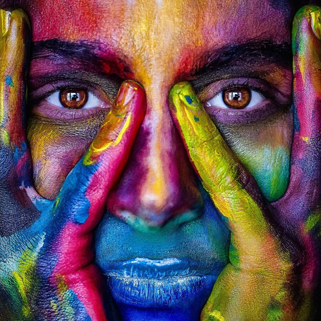 girl, face, colorful